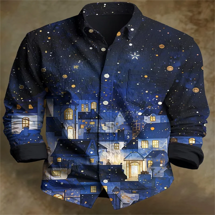 New psychedelic mandala 3D printed men's shirt with colorful gradient collar and long sleeved casual shirt