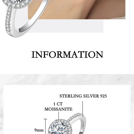 PERFANY Moissanite Ring For Women S925 Pure Silver Plated 18K White Gold Round Diamond Proposal Wedding High-end Jewelry