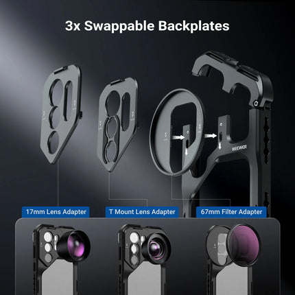 NEEWER Phone Cage For Samsung Galaxy S26 Ultra, Mobile Video Rig Stabilizer Vlog Kit with 3X Backplate for 67mm Filter