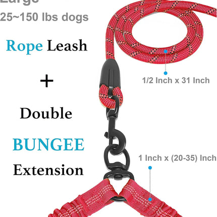 Double Dog Leash, Dual Dog Leash, 360 Swivel Tangle Free Bungee Walking Training Leash for Large Medium Dogs, Shock Absorbing Bu
