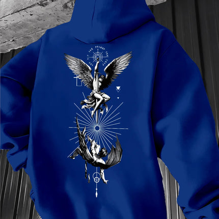 Oversized Unisex Royal Blue Hoodie Angel Demon Double Side Print 2026 Spring Autumn Korean Ulzzang Y2K Viral Street Sweatshirt