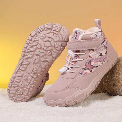 Waterproof Kids Barefoot Snow Boots 2025 New Wide Toe Winter Warm Fur Lined Shoes for Boys Girls Cold Weather Outdoor Sneakers