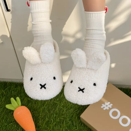 Miffy Cute Plush Cotton Slippers for Women Winter Comfort Warm Cotton Shoes Cartoon Anime Non Slip Home Bedroom Slippers Gifts