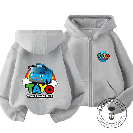 Tayo The Little Bus 2026 Cartoon Zipper Hoodie 3-14Y Boys Girls Autumn Winter Kawaii Street Hot Fashion Outdoor Casual