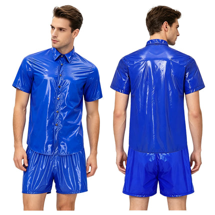 Mens Waterproof Sauna Outfit Glossy Sweat Suit Hooded Tracksuit Hooded Jacket with Jogging Track Pants for Fitness Training
