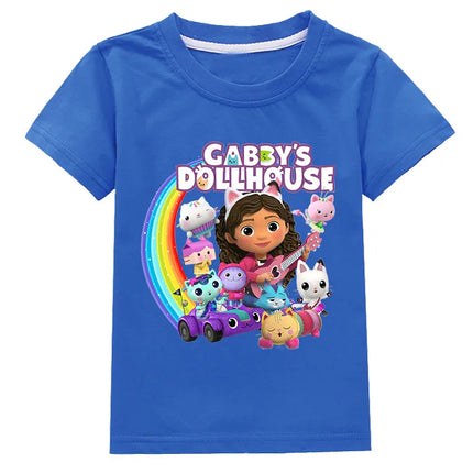 Gabby's Dollhouse Funny Anime Theme Summer Boys and Girls Cotton Fashion Cartoon Short Sleeve Casual T-shirt O-neck Short Sleeve