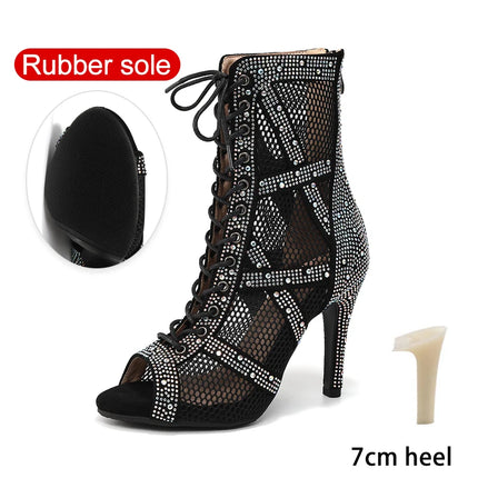 SWDZM Women Dance Boots Full Rhinestone Jazz Latin Dance Shoes Shining Dancing Boots Sexy Thin Heels Women Ladies Dancing Shoes