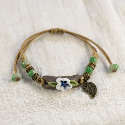 Forest Series Plant hand-kneaded Ceramic Adjustable DIY Bracelet For Women Gift Jewelry Wholesale #CZ501