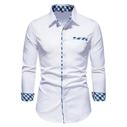 2023 Men's Hot Selling Business Office Long Sleeve Solid Color Spliced Shirt Outdoor Street Leisure High Quality Fabric Polo Top