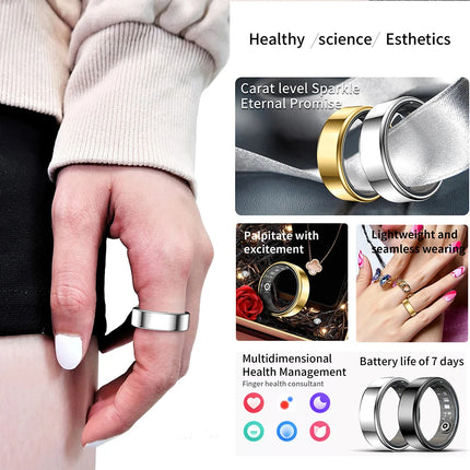 R99 Stainless Steel Stylish Smart Ring Men Women IP68 Waterproof Heart Rate Blood Oxygen Monitor Finger Ring Health Tracker Bkii