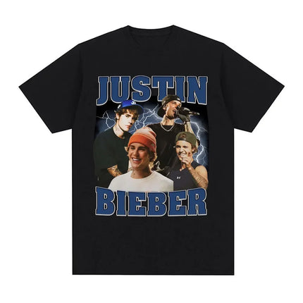 Rap Singer Justin Bieber 2025 Tour Pattern T-shirt for Men and Women Harajuku Fashion Pop Music Casual Short-Sleeved T-shirt