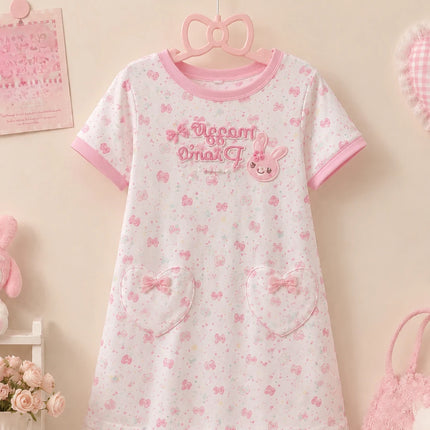 2026 Summer Japanese Kawaii Hooded T Shirts Women Y2k Hooded Short Sleeve Cartoon Print T-shirt Tops Casual Fashion Sweet Tees