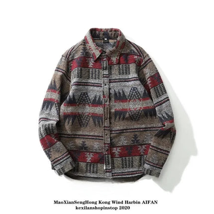 Trendy Men's Woolen Jacket Spring Autumn Casual Style Shirt Patchwork Design Sensibility Chinese National Fashion Overwear