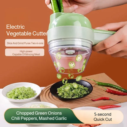 USB 4-in-1 Electric Vegetable Cutter, Peeler & Slicer, Handheld Wireless Garlic Cutter, Food Chopper, Home Kitchen Meat Grinder