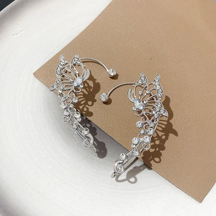 Luxury Star Butterfly Clip Earrings Female Crystal Tassel Ear Clip Earring Sparkling Zircon Ear Cuff Fashion Jewelry accessories