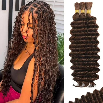 22 inch Synthetic Deep Wave Bulk Synthetic Bohemian Braids Hair Boho Braids Curly Hair Bundles No Weft and Wavy Hair for Women