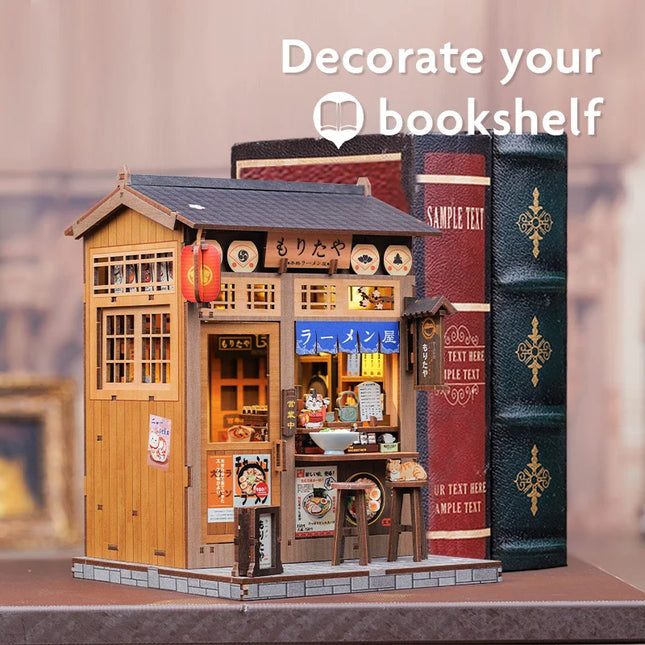 CUTEBEE Book Nook Kit DIY Dollhouse with LED Light Bookshelf Insert Amazing Gift for Child Morita-Ya Japanese Style