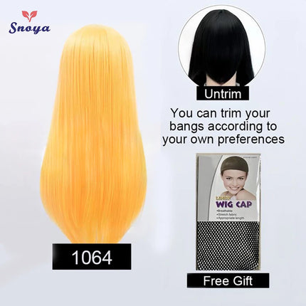 Snoya 60cm synthetic long straight cosplay wig with bangs Heat Resistant hair Anime pink blonde red blue purple women wig