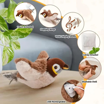 Hot Simulated Bird Cat Toy Interactive Toys Dog Rechargeable Chirping Flapping Bird (no Flying) Touch Activated Plush Pet Toy