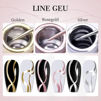 Gold Silver Metallic Liner Gel Nail Polish Chrome Mirror Effect Super Bright French UV LED Semi Permanent Nail Art Gel