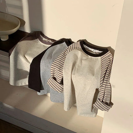 Kids' Striped Long-Sleeve T-Shirt Toddler Girl Loose Bottoming Shirt Boy Baby Casual Tops Fashion Children's Cotton Tees