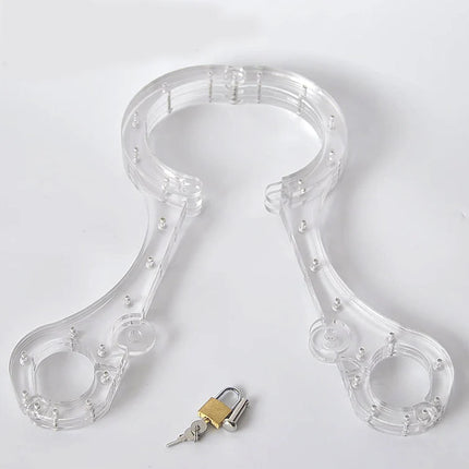 Luxury Crystal Wrist Oval Handcuffs Neck Collar Cangue Shackles Pillory Cangue Fixed Handcuffs To Collar Bondage Adult Sex Toys