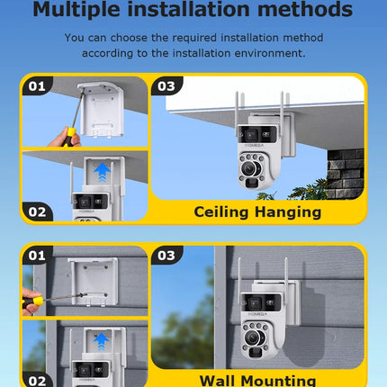 INQMEGA 12MP 60X Optics Zoom Dual Screen 4G /WIFI Solar Camera Securty Outdoor  PIR Human Detection Color Night Vision UBOX APP