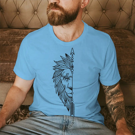 Couple Vintage Lion Print Casual T-shirts Short Sleeve Round Neck Women Men Streetwear Lover Matching Clothing