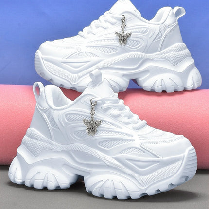 Women's Eva Solid Thick-Soled Heightening 7cm Fashionable Casual Vulcanized Shoes with Silver Butterfly Decorative Pendant Chain Shoe Accessories Light and Comfortable Soft-Soled Shock-Absorbing Non-Slip Women's Vulcanized Sh