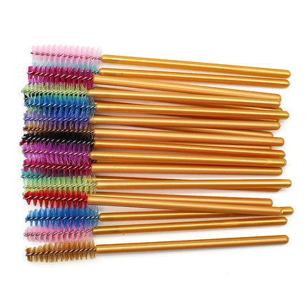 50Pcs Disposable Eyelash Makeup Brush Mascara Wands Gold Mini Eye Lash Brushes Short Eyebrow Comb Eyelashes Extension Tool