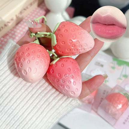 Strawberry Keychain Temperature Color Changing Lipstick Long Lasting Moisturizing Nourishing Lip Balm Cute Lip Gloss Cosmetics