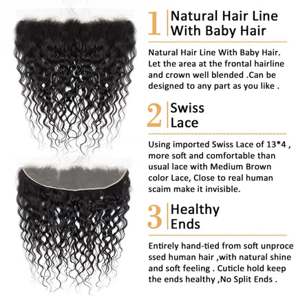 13x4 Lace Frontal Closure Water Wave Human Hair Ear to Ear HD Lace Frontal Closure Free Part Brazilian Wet and Wavy Hair