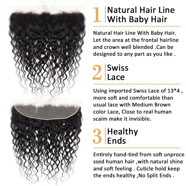 13x4 Lace Frontal Closure Water Wave Human Hair Ear to Ear HD Lace Frontal Closure Free Part Brazilian Wet and Wavy Hair
