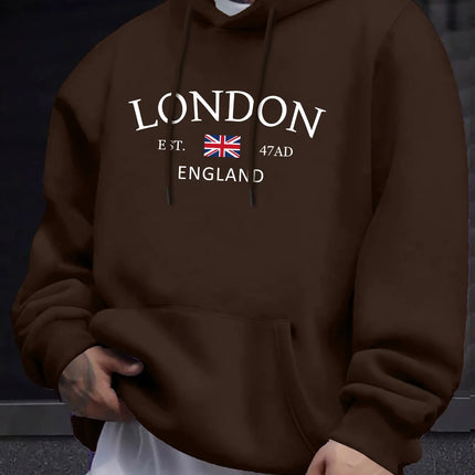 Stylish London England Flag Print Hoodie - Fashion Hoodies for Men with Long Sleeve Comfortable Regular Fit