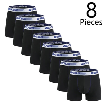 8pcs Black Men's Panties Shorts BONITOS Letter Elastic Waistband Boxer Briefs Cotton Underwear For Man Boxers Men Underpants