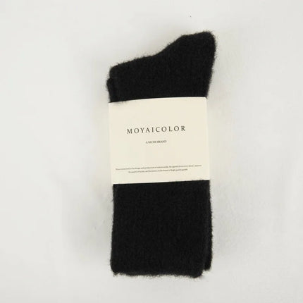 1 Pair Mid Tube Socks for Women Solid Color with Fleece Thickened Warm Floor Socks Winter Thermal Sleep Socks Set High Quality