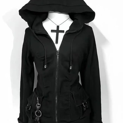 Black Fashion New Trend Women Casual Hoodie Retro Gothic Sweatshirts Hip Hop Punk Style Multifunctional High Street Cardigan