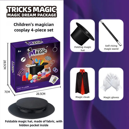 Magic Kit Magician Costume Beginner Magic Tricks Learning Set Educational Toys for Children Christmas Birthday Gifts