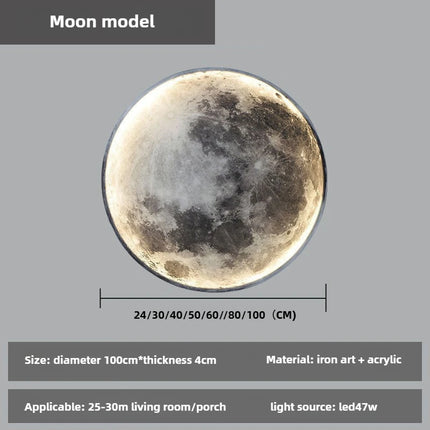 Modern LED Moon Wall Light, Round Dimmable Wall Mounted Lamp for Bedroom Bedside Living Room Decorative Lighting