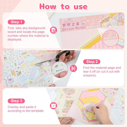 Pocket DIY 3D Sticker Scene Collection Book DIY 3D House Stickers Therapy Cute Cartoon Mini Stickers Scenes for Relief Stress