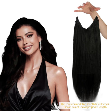 VeSunny Fish Line Human Hair Extension Wire Natural Hair One Piece Invisible Wire Hair Weft with 2 Clips Blonde Soft Remy Hair
