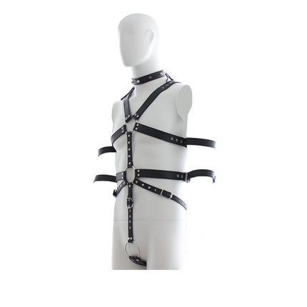 Thierry  Male PU Leather Harness Bondage Restraints Chest Strap Body Harness Strap On Dildo Fetish Adult Sex Games for Couple