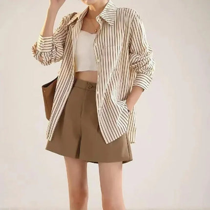 Women's Striped Shirt Casual Long Sleeve Fashion Outerwear Korean Style Spring Autumn New Arrival Elegant French Feel Top