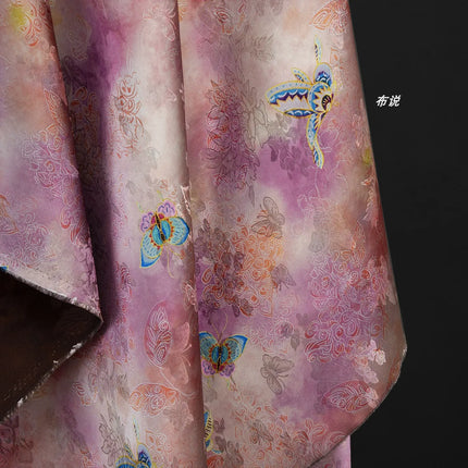 Butterfly Xiangyunsha Fabric Blush Pink Floral Jacquard Hualuo Silk Chinese Knot Dress Skirt Material for Designer Sewing Cloth