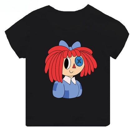 Hot Sale The Amazing Digital Circus Print Kids T-shirt Girls Clothes Baby Boys Black Short Sleeve Cotton T Shirt Children Tops