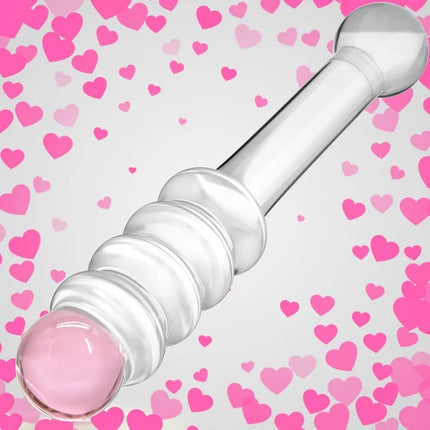 Glass Dildo G-spot Wand Anal Beads Butt Plug with Pink Head Dual Ended Fetish Prostate Massager Masturbation Sex Toy for Women