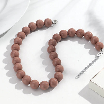 Boho Colorful Acrylic Big Ball Bead Chain Necklace Trendy Handmade Round Choker Necklaces for Women Man Statement Jewelry Gift