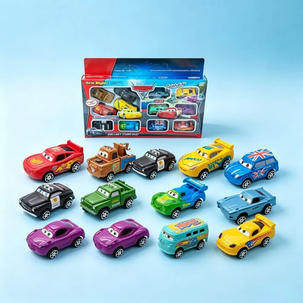 12pcs/Set Pixar Cars Lightning Mcqueen Jackson Storm Mater Pvc Model Back-Force Car Toy For Kids Birthday Gift Set @