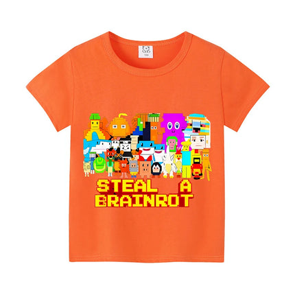 Steal A Brainrot Children Short Sleeves T-Shirts Cartoon 67 Six Seven Tops Shirts Game Cute Girls Boys Kids Summer Clothes Gift