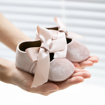 Meckior Baby Girl Shoes Princess Ballet Slippers Non-slip Flat Soft-sole Cotton Rubber Crib Butterfly-knot Infant First Walkers